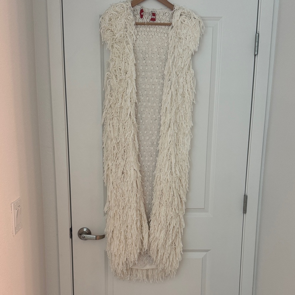 Alice + Olivia Cream Fringe Knit Duster Vest one size